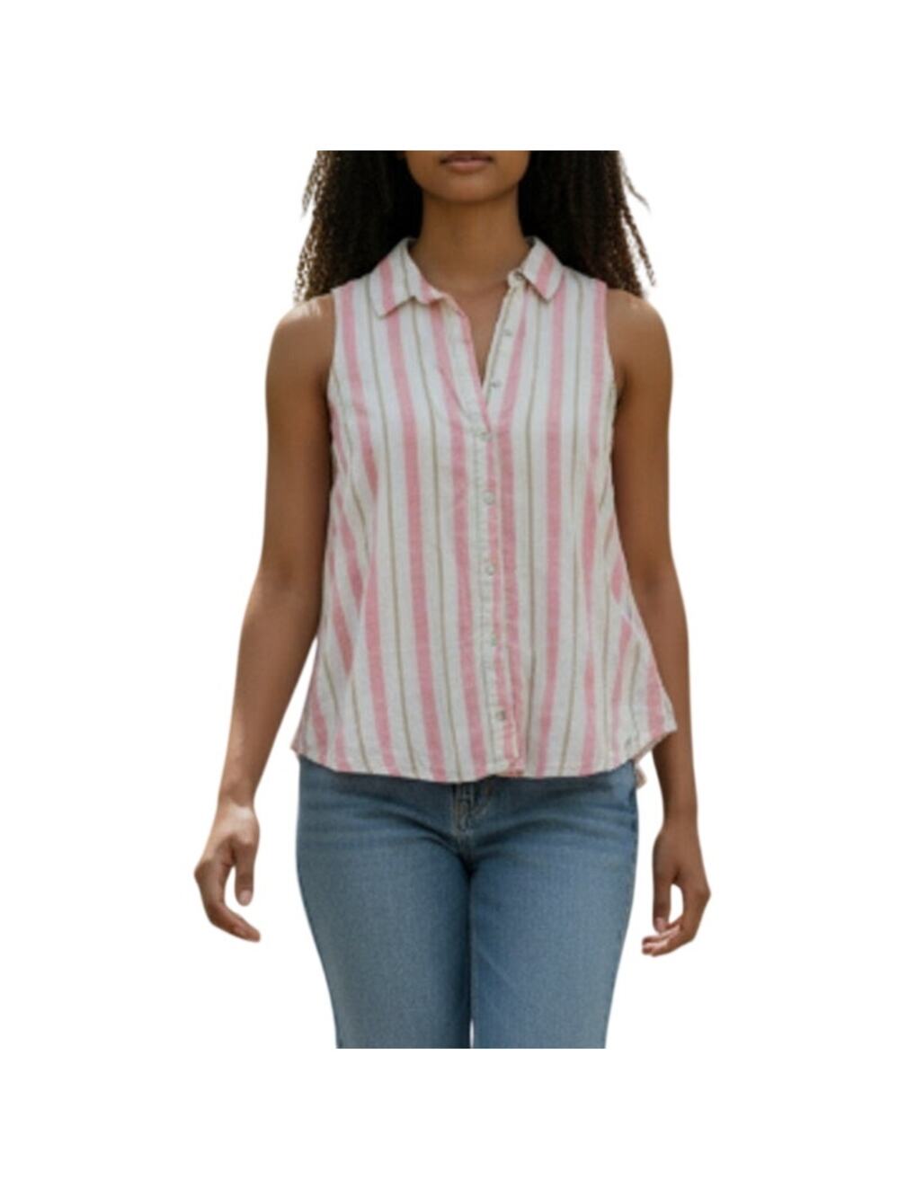 Splendid Pink Striped Collared Linen Blend Sleeveless Top size Small